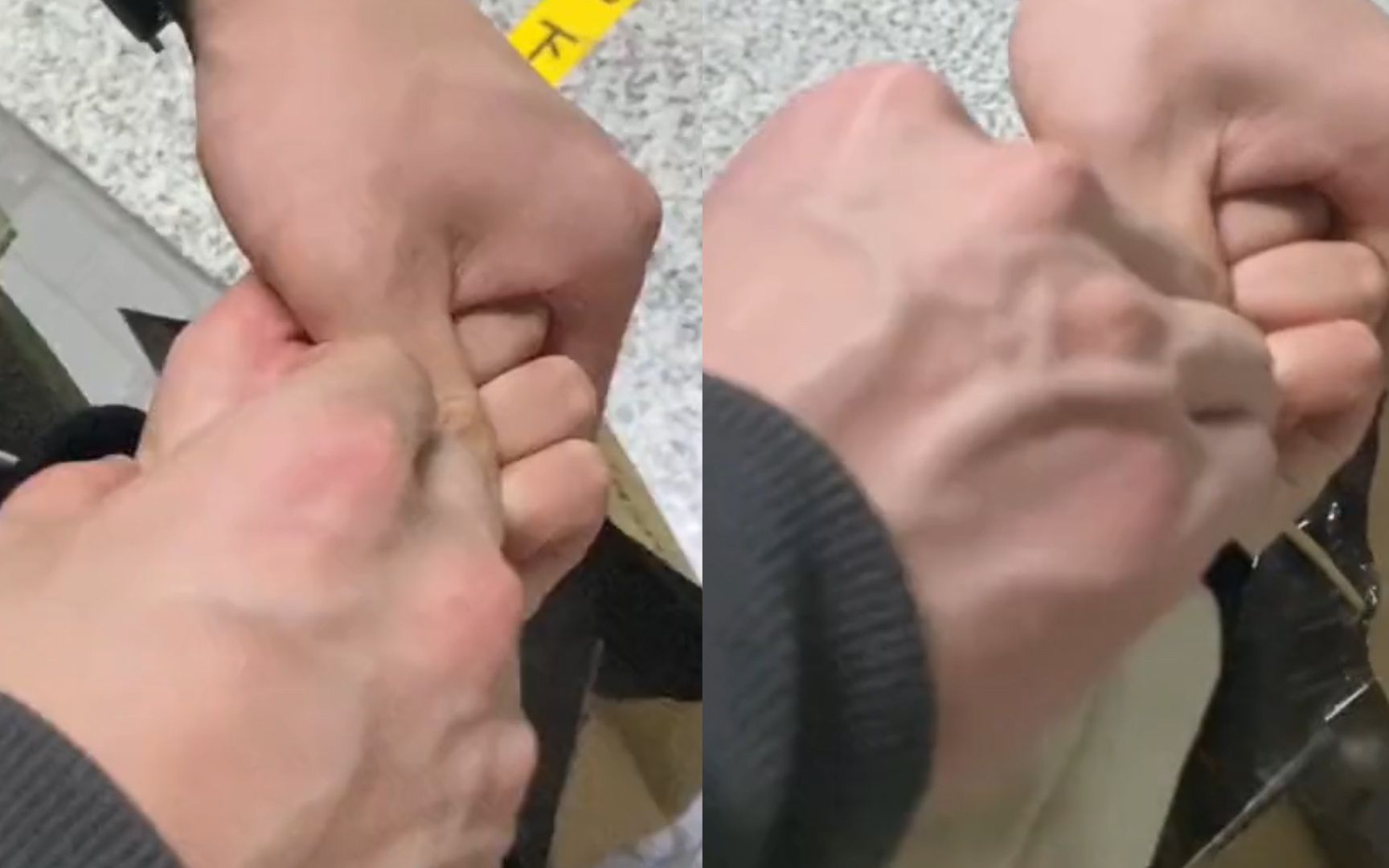 女友生气紧握拳头不肯拉手,男友使劲掰手后十指相扣:赶快多哄哄