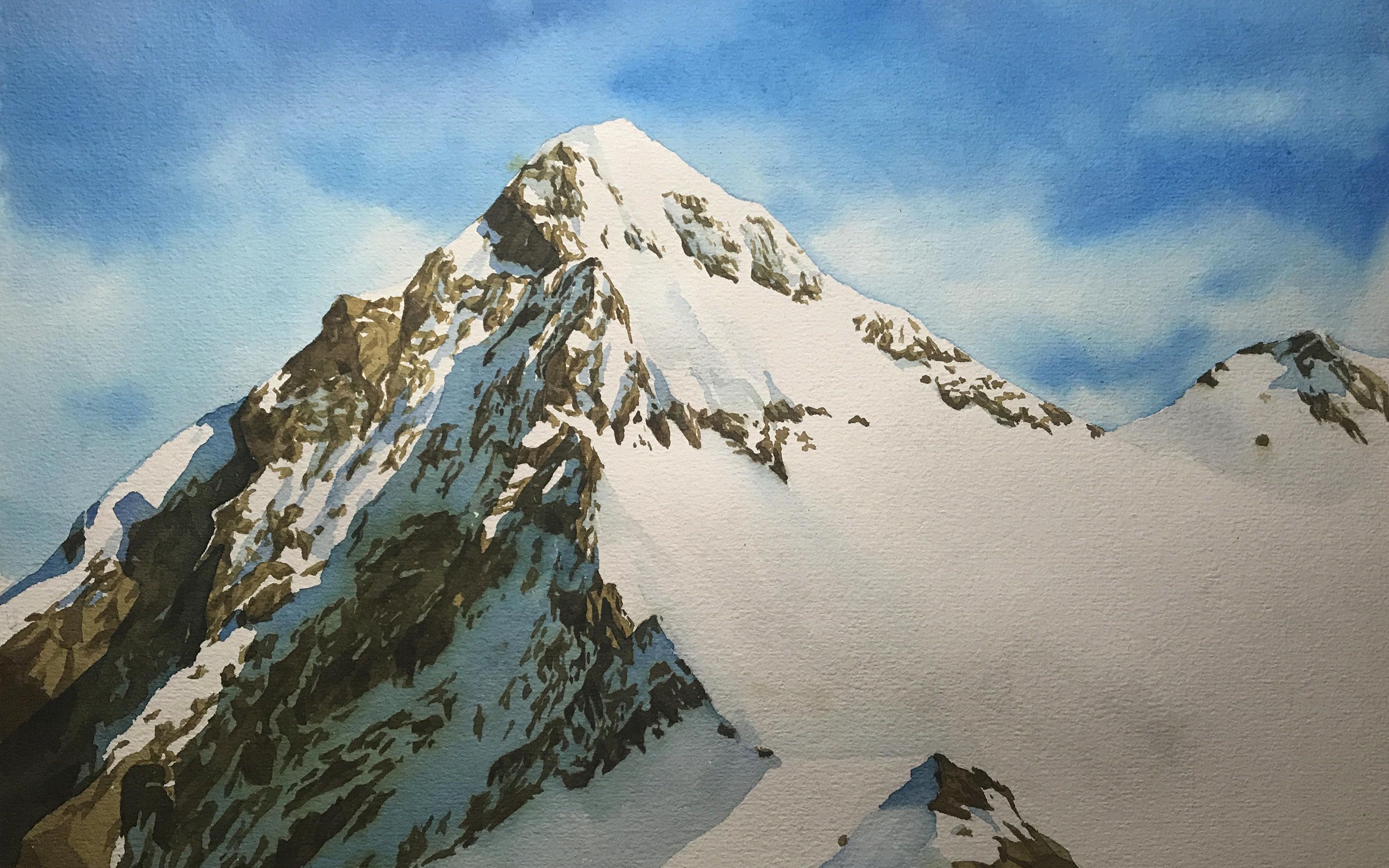 水彩过程雪山画法教程