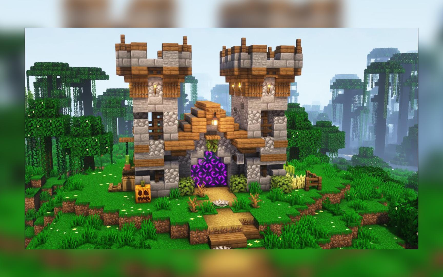 【minecraft建筑教程】中世纪下界门设计|教程