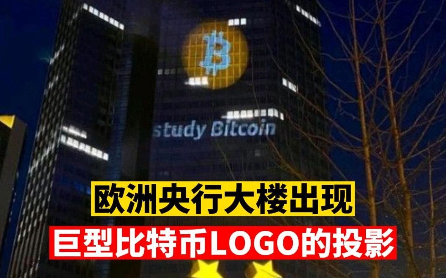 欧洲央行大楼出现巨型比特币LOGO的投影哔哩哔哩bilibili