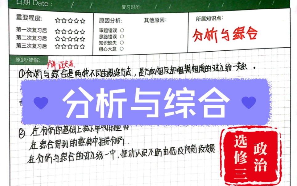 高中政治选修三逻辑与思维“分析与综合”答题模板哔哩哔哩bilibili