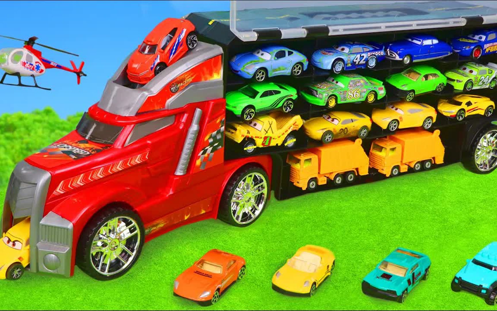 米粒玩具屋:儿童玩具乐园,运输车又拉来好多新的玩具车