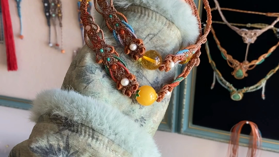 经典款手工绳编古典古韵古风可搭配古珠玉珠绳编项链锁骨链的视频教程