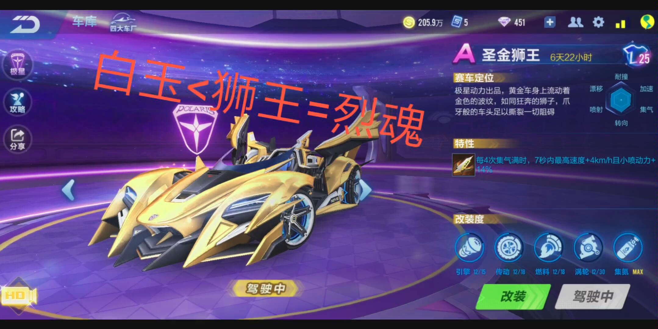 圣金狮王qq飞车手游新勋章竞速a车数据及其改装