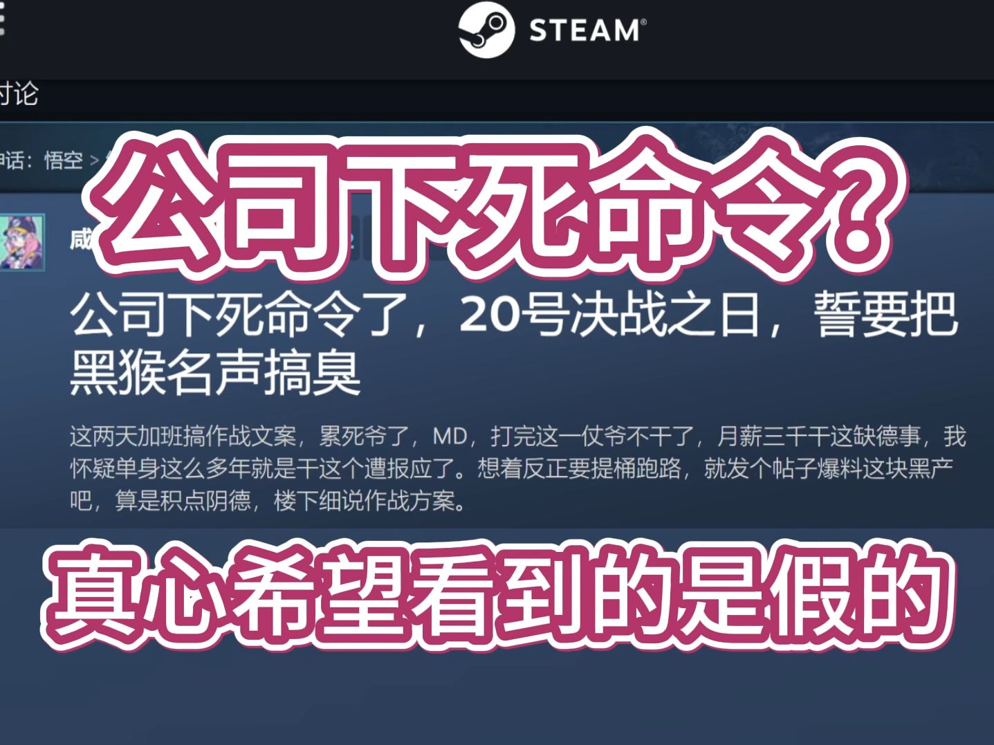 黑神话steam社区有玩家爆料:“公司下达死命令通告,将在决战之日参与战局”黑神话悟空