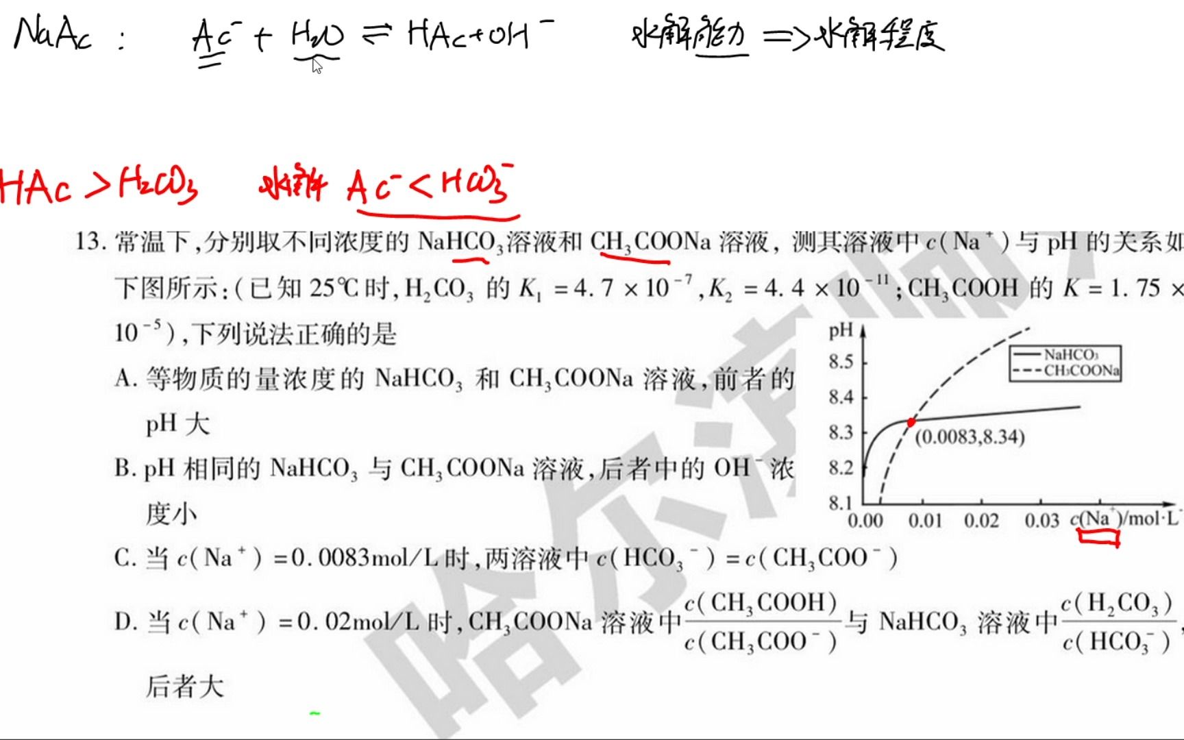 学生问题答疑:碳酸氢钠和醋酸钠溶液pH比较图像问题哔哩哔哩bilibili