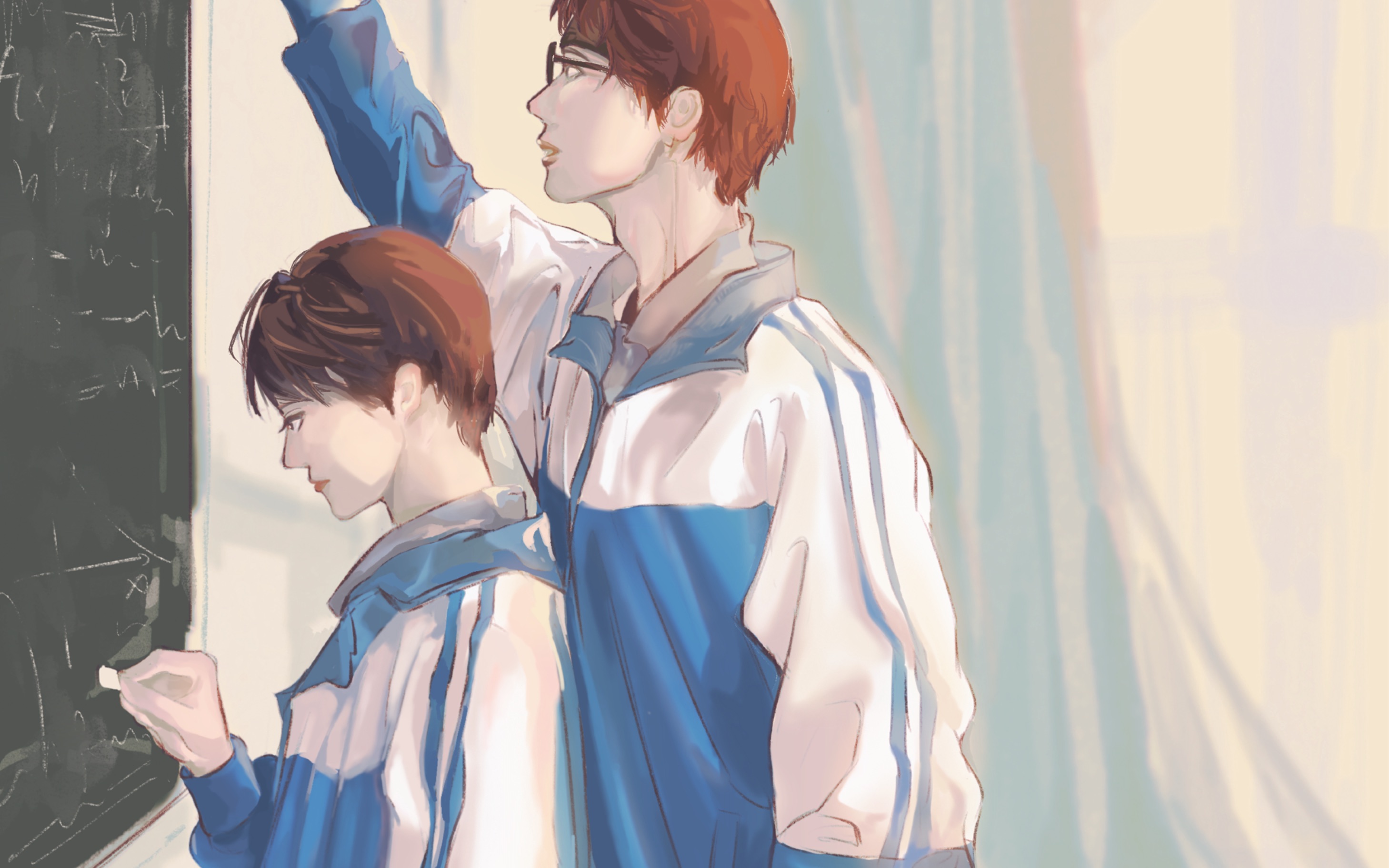 "谁能拒绝甜甜的校园小情侣呢"【猩茄/花茄/摸鱼绘画过程】