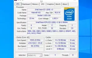 Download Video: INTEL XEON E3-1265L V3处理器默频状态下性能参数和CPU-Z测试得分。感谢粉丝“EXPLORER_WIN11”提供测试视频！