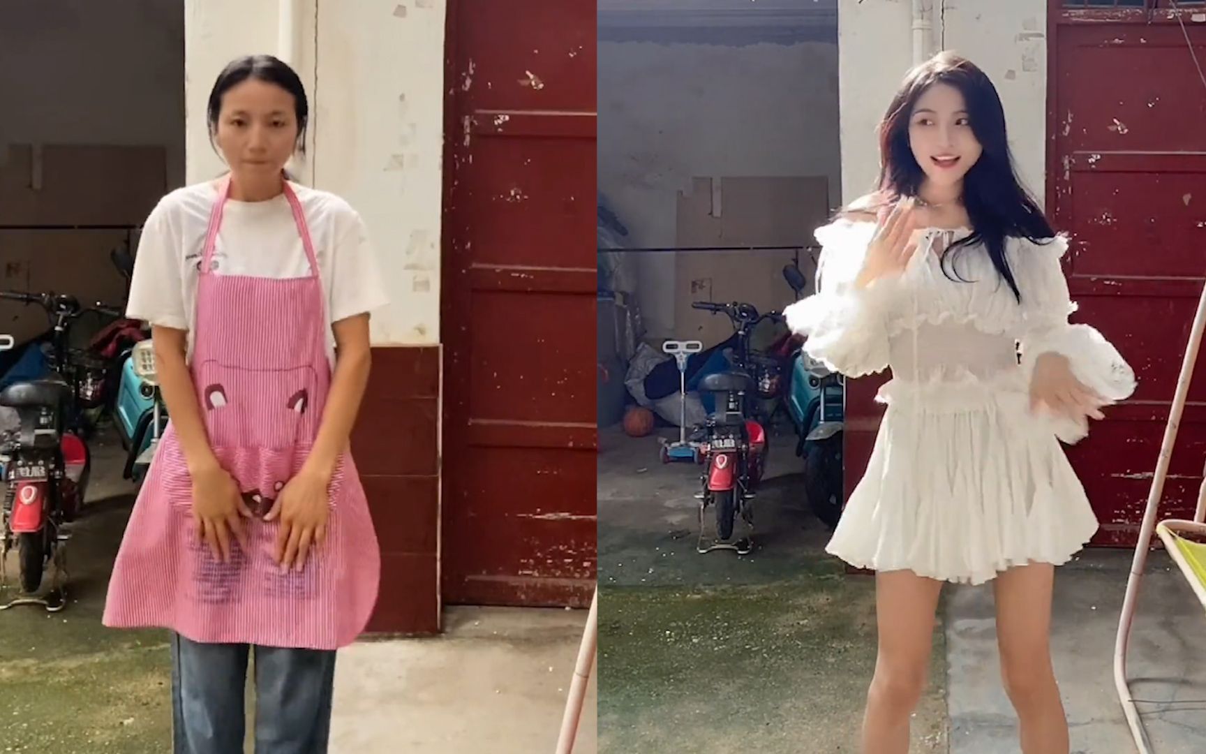 农村全职宝妈玩变装前后判若两人,肤白大长腿让人看直:一定斩男