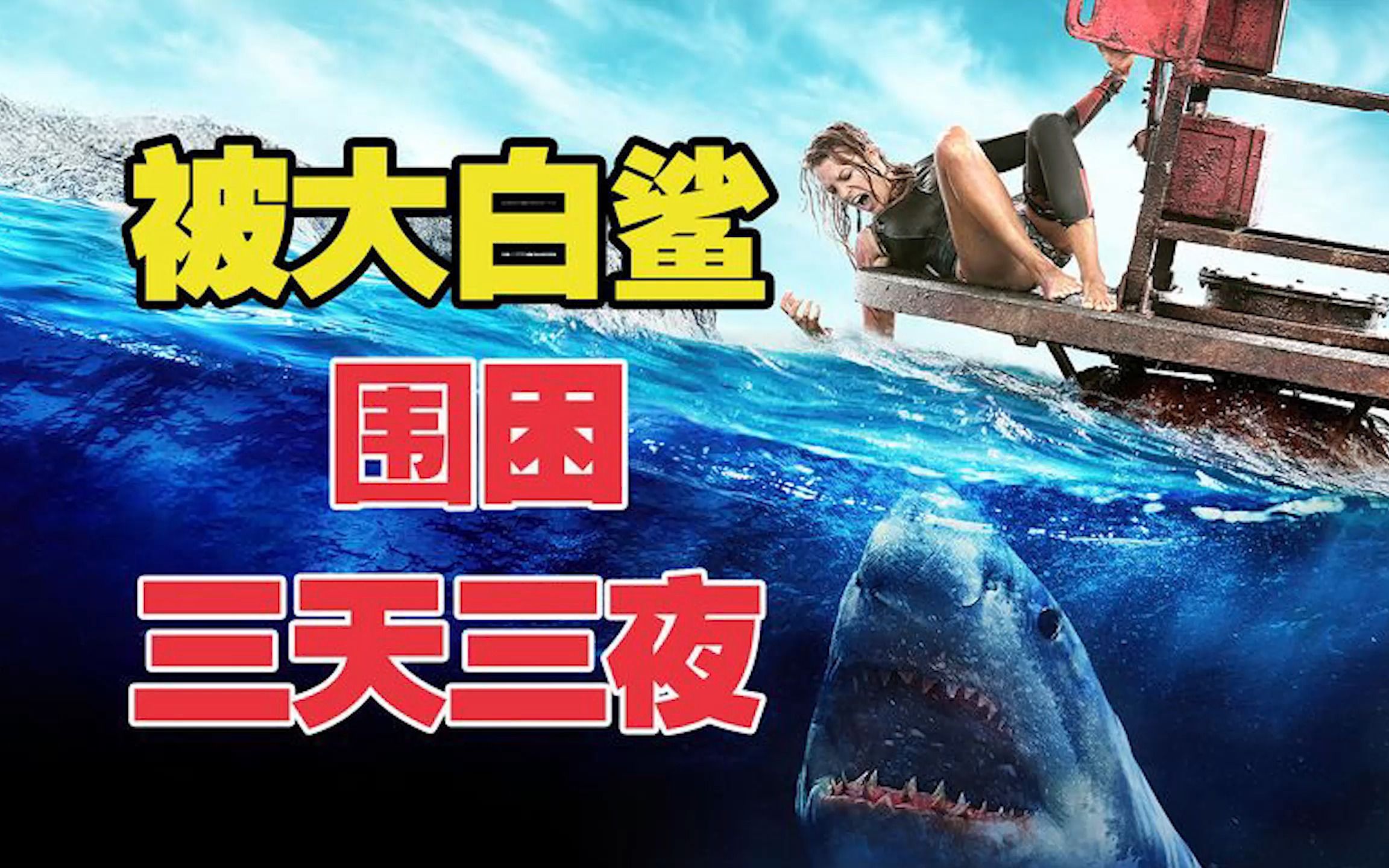 女人被大白鲨围困在小小的礁石上三天三夜《鲨滩》