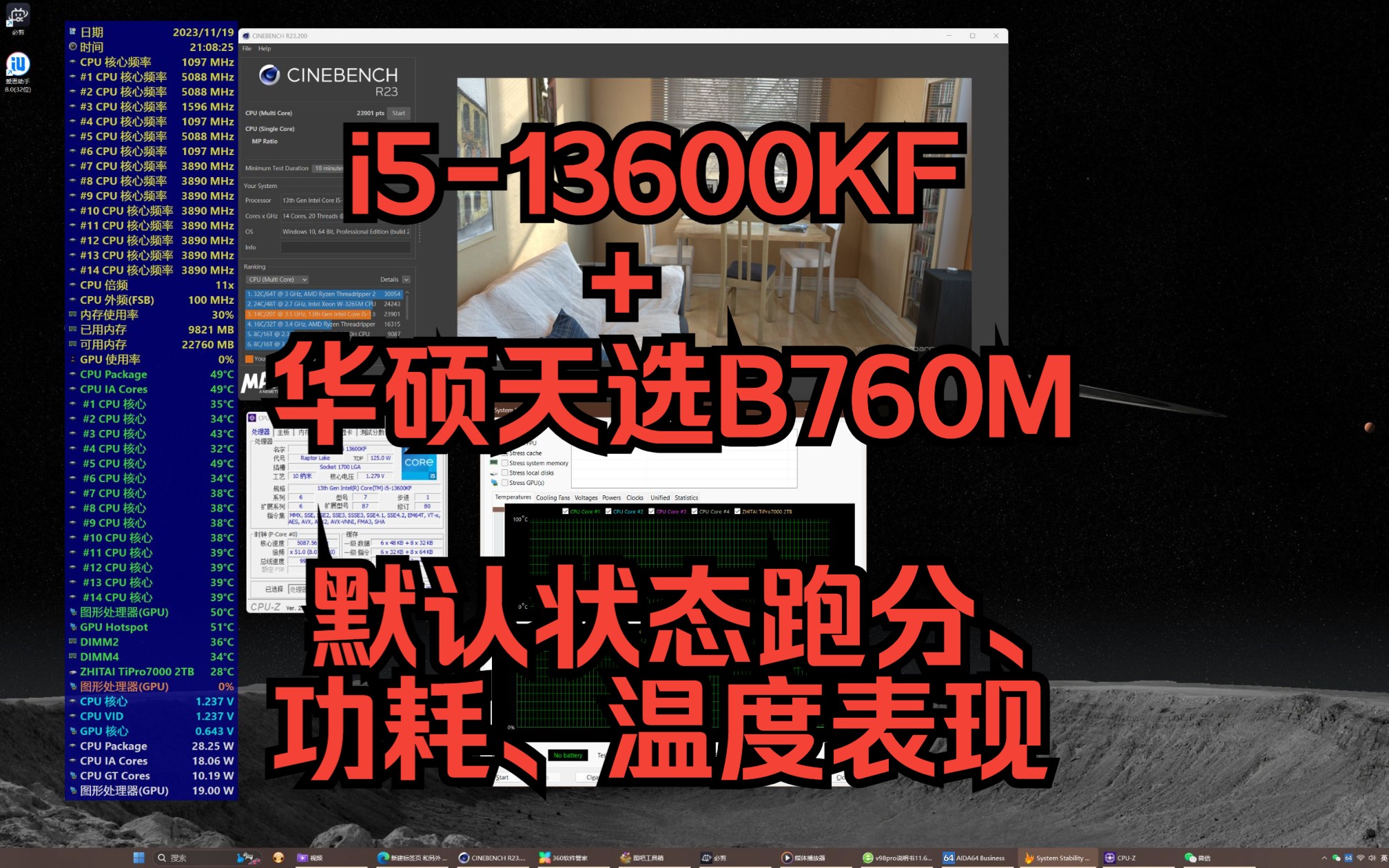 I5 13600KF + 华硕TX B760M WIFI D5 默认跑分、功耗、温度表现哔哩哔哩bilibili