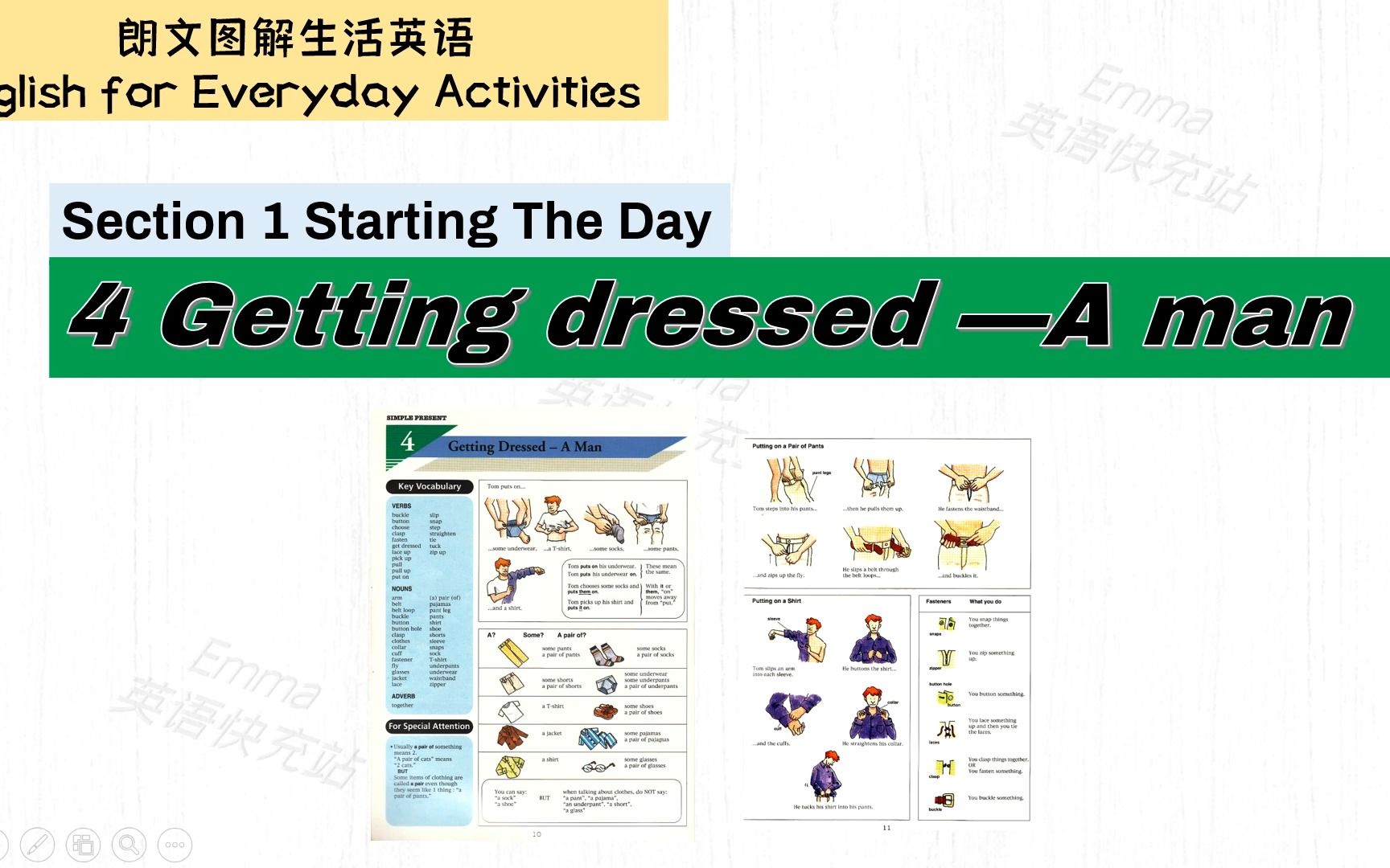 [图]日常情景英语 穿衣—男士 English for Everyday Activities Section1-4朗读&讲解