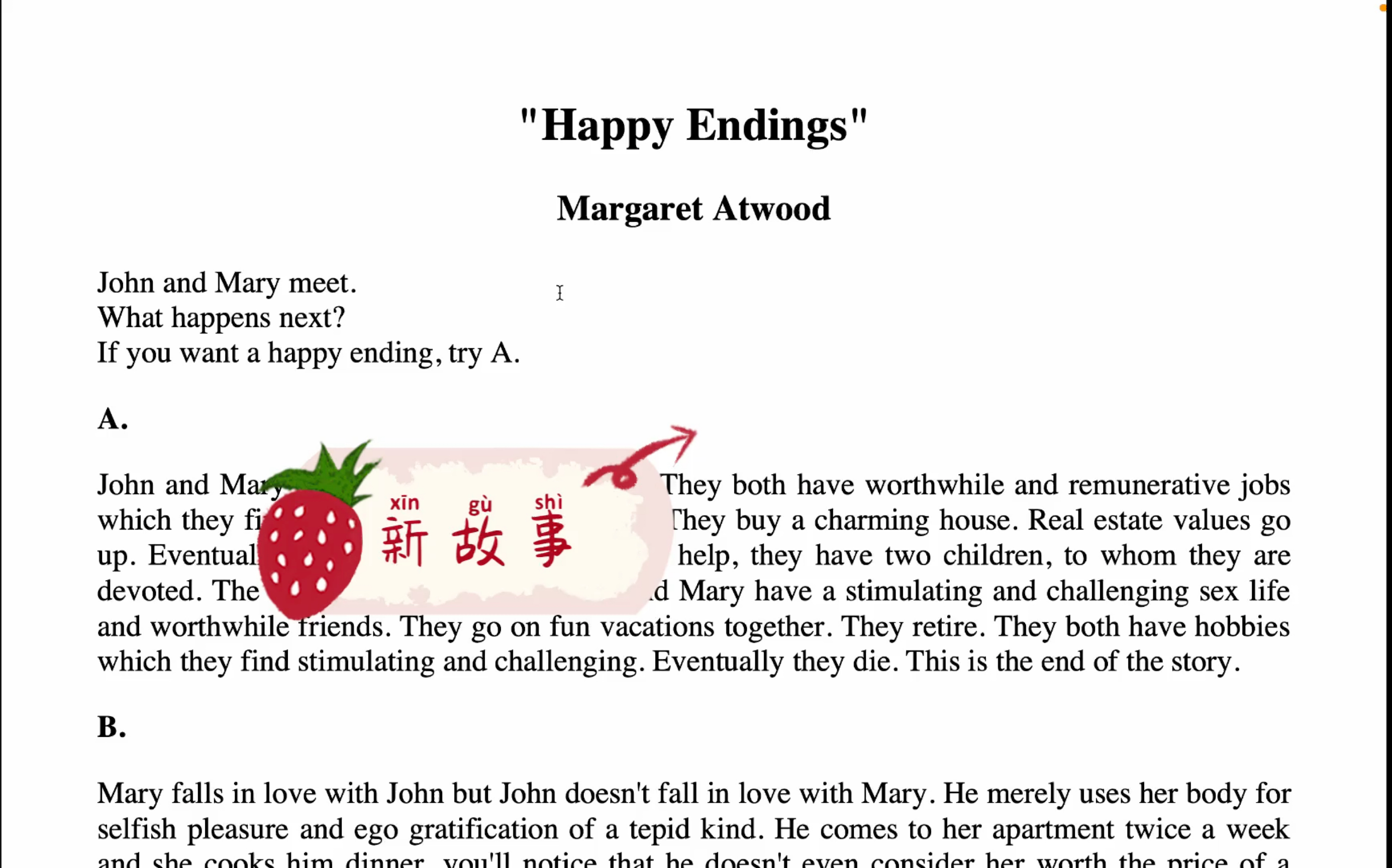 [图]”Happy Endings” by Margaret Atwood.