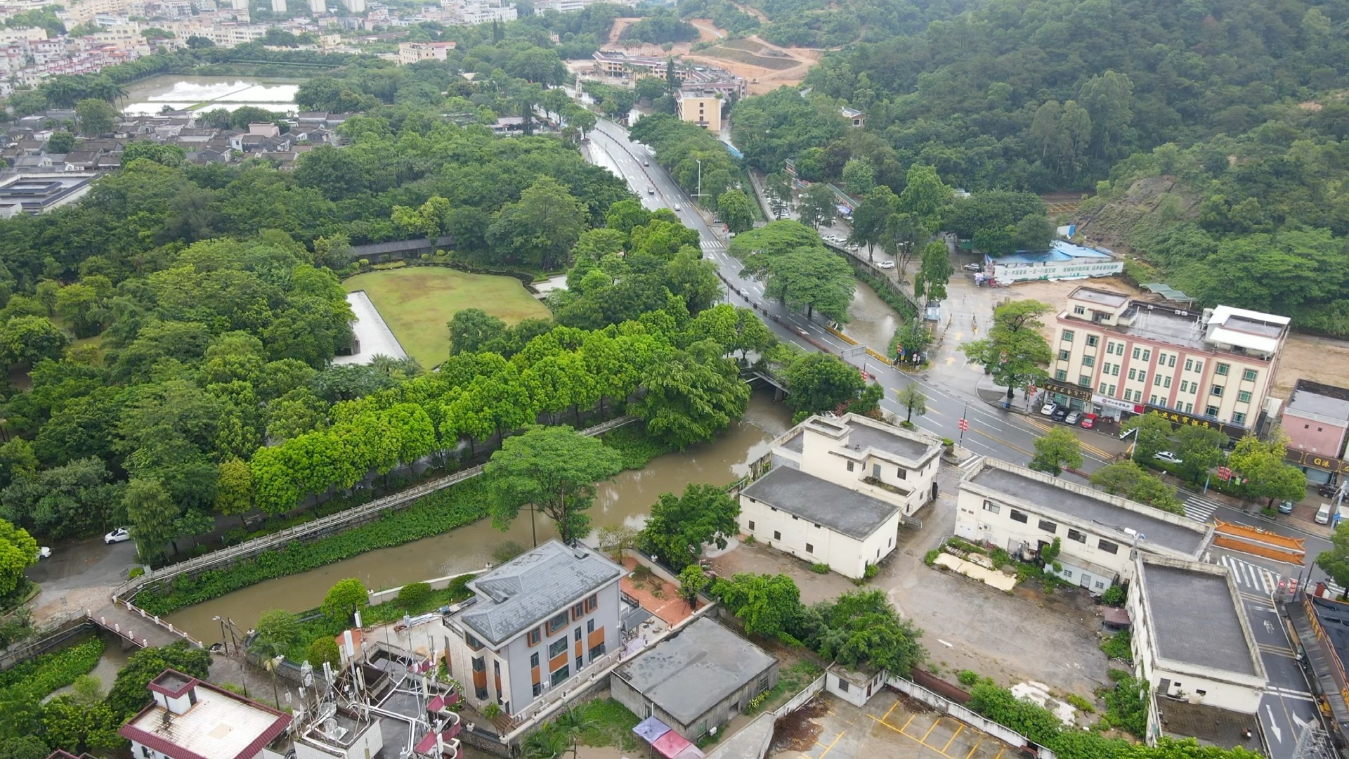 航拍廣東中山翠亨石門鄉村莊風景