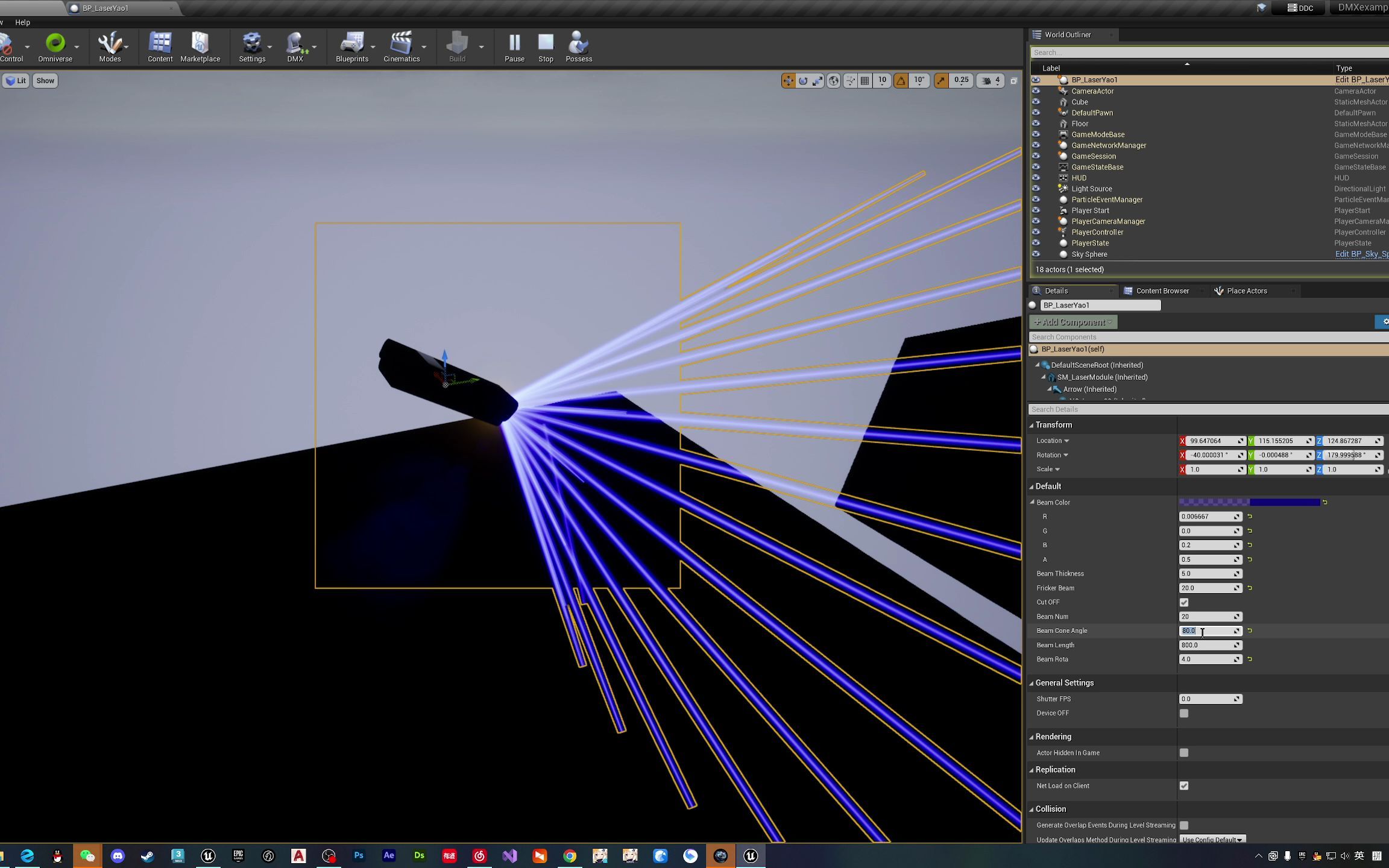 ue5.0|使用niagara和蓝图交互模拟激光灯