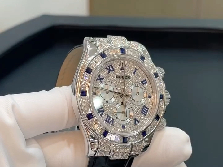 自动机械 白金材质满天星外圈后镶嵌方钻蓝宝石#腕表分享#劳力士#腕表