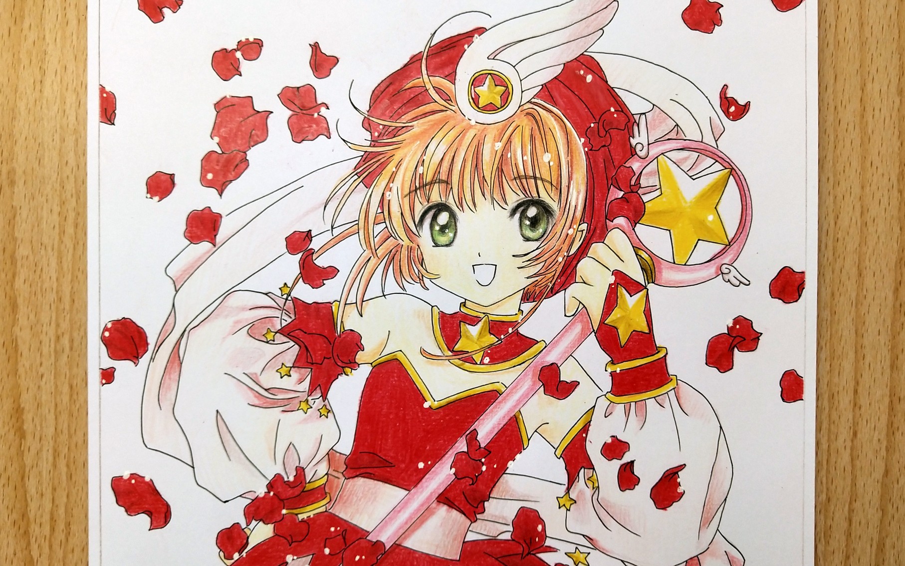 【彩铅】《魔卡少女樱》初代萌王——木之本樱,临摹上色(8).