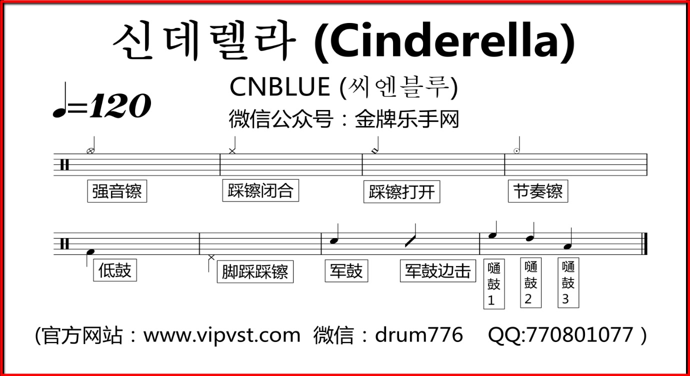 【金牌乐手】147.cnblue - (cinderella) (辛德瑞拉) 鼓谱 动态鼓谱