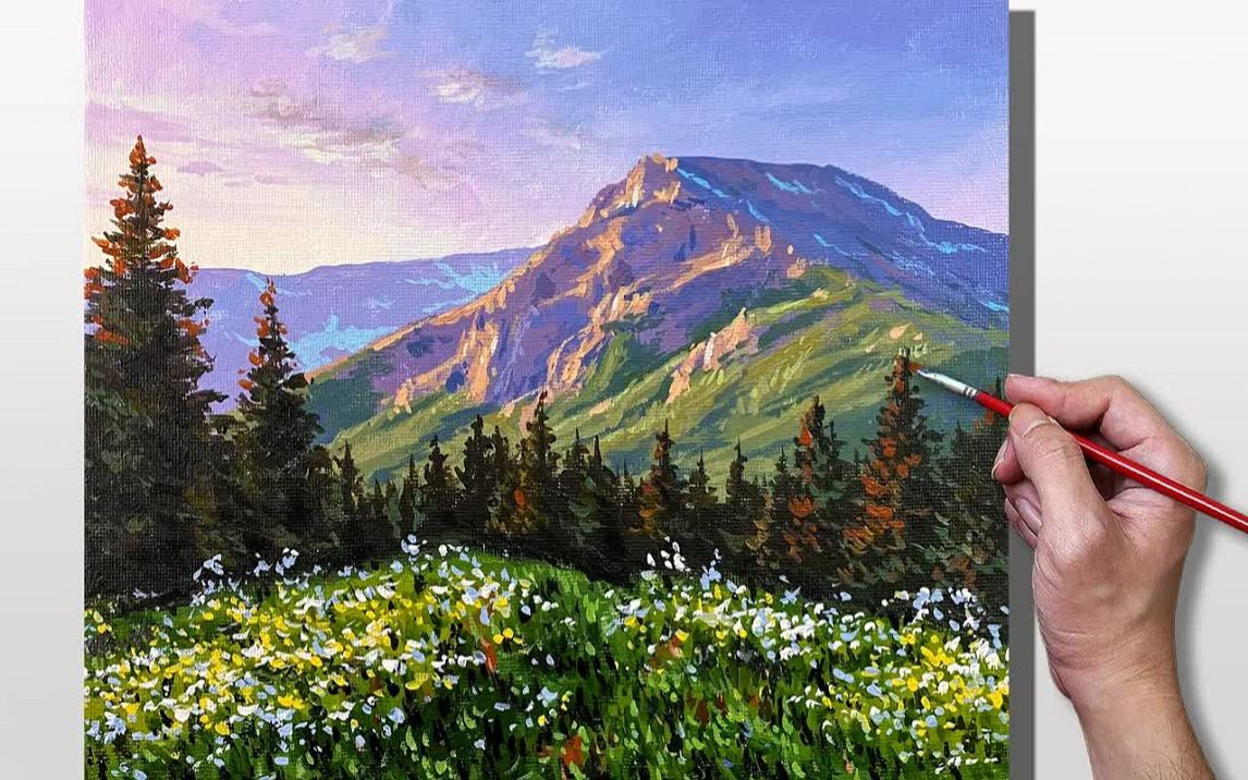 【丙烯画】【绘画教程】【中字】山谷里的日出-acrylic painting sun