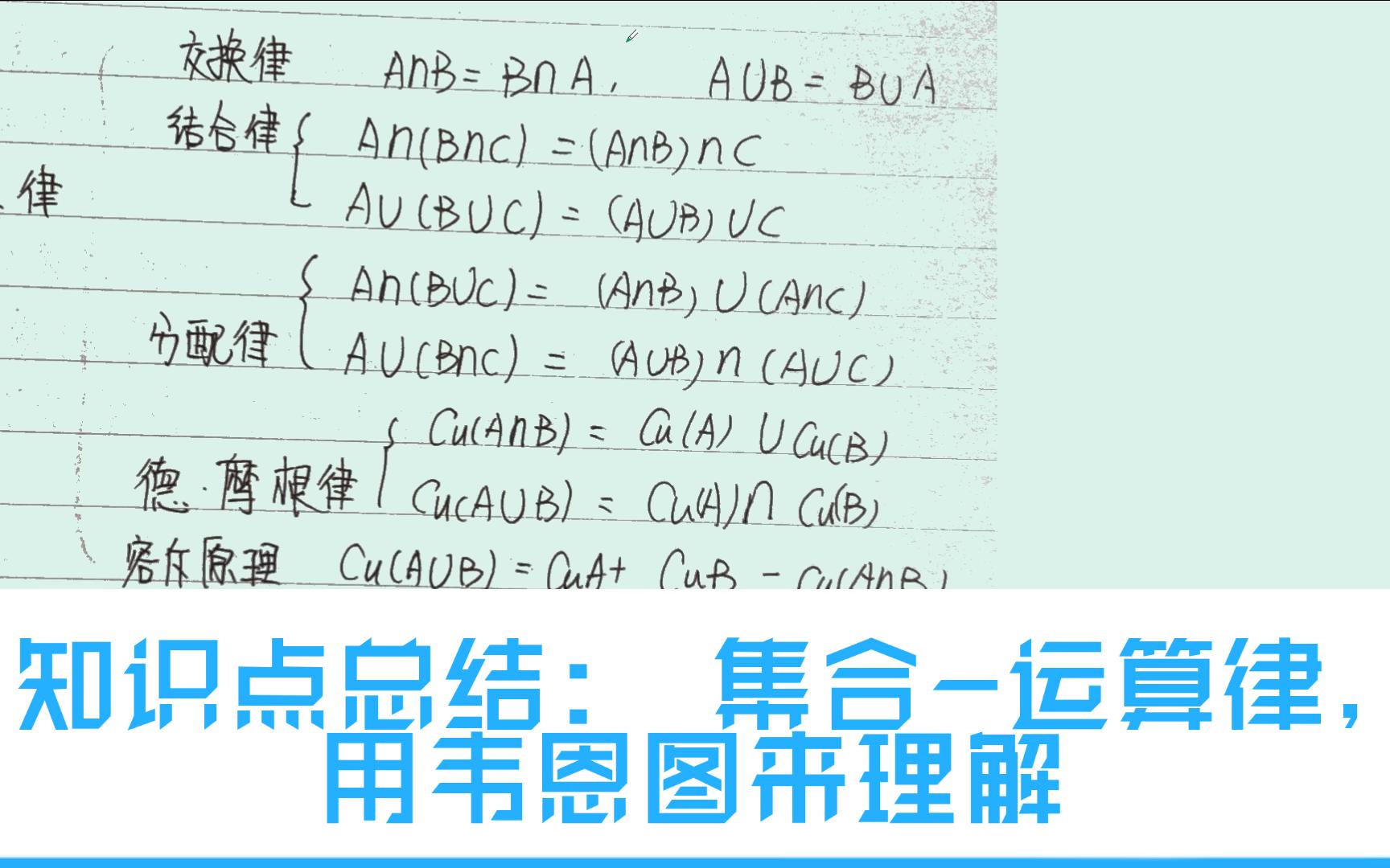 【高中数学】知识点总结: 集合运算律,交换律,结合律,分配律,德▪摩根律,容斥原理,用韦恩图来理解哔哩哔哩bilibili