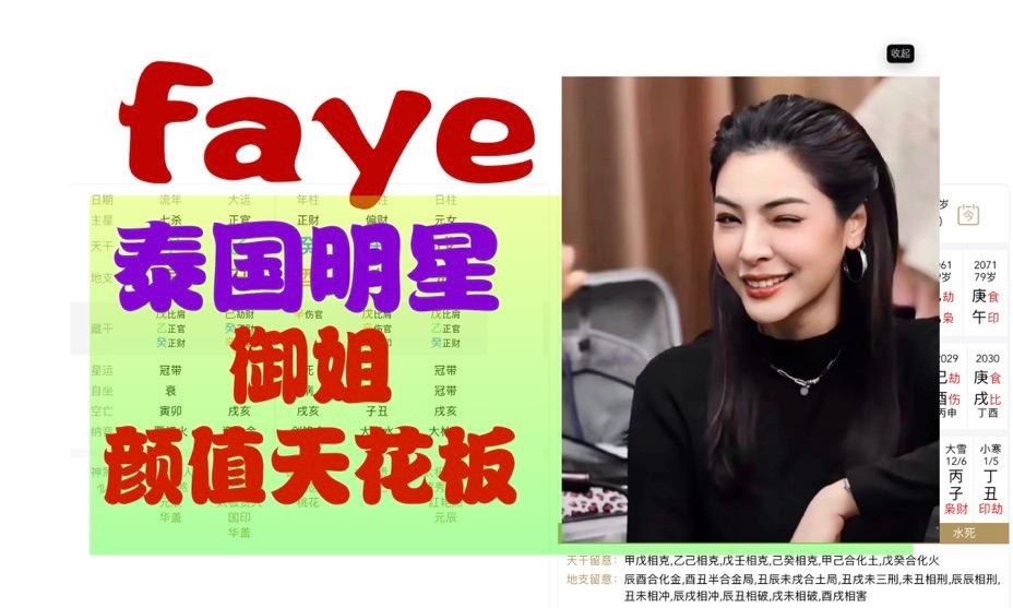 【faye八字分析】 泰国演员明星 御姐颜值天花板
