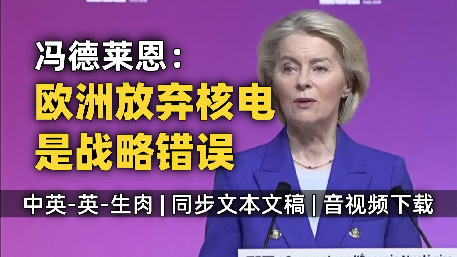 冯德莱恩:欧洲比如德国放弃核电是战略错误 美