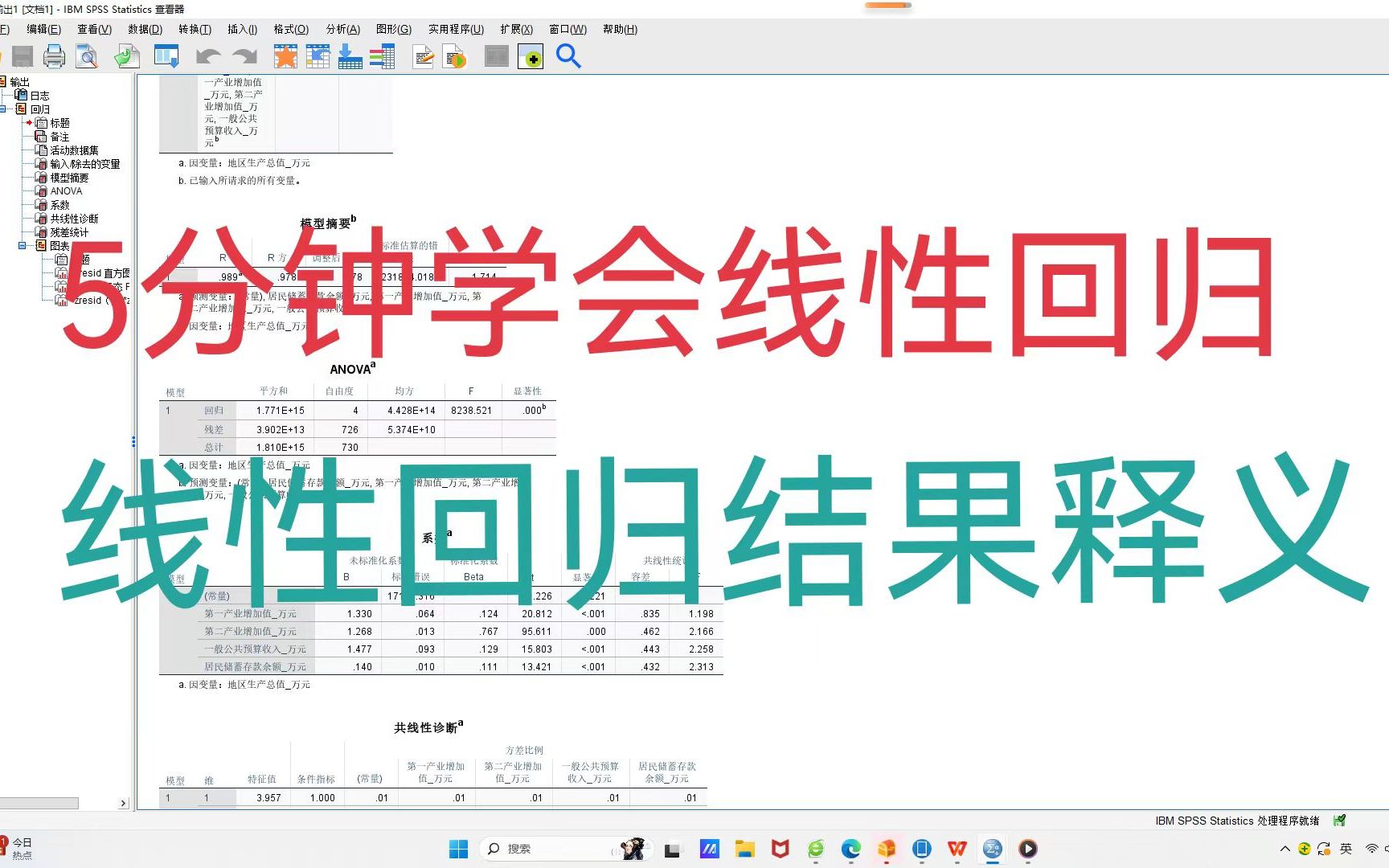 5分钟学会多元线性回归/SPSS线性回归指标释义 R方值 显著性 DW值 VIF值 正态分布哔哩哔哩bilibili