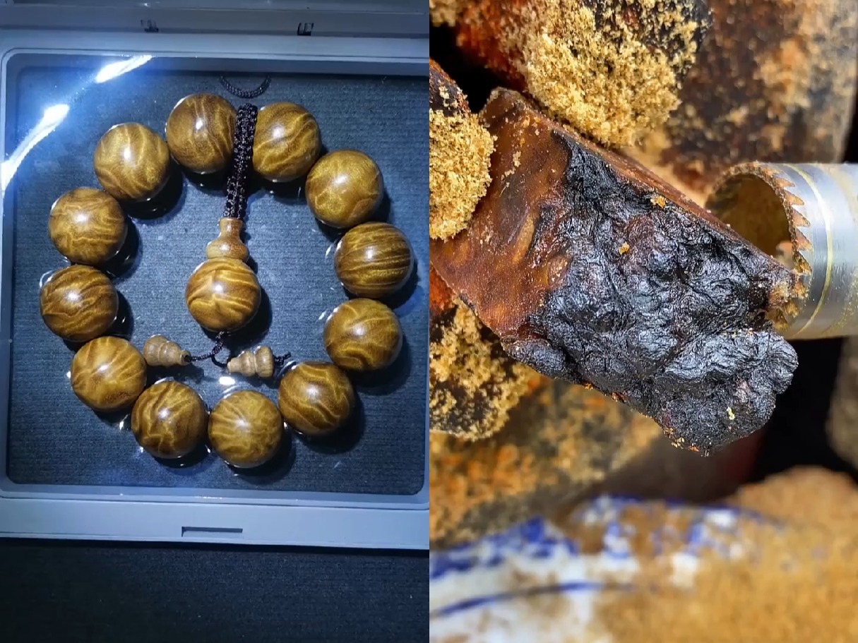 极品金丝楠枯木龙胆纹这个花纹漂亮颗颗灵动药香味静待有缘人*颗金丝