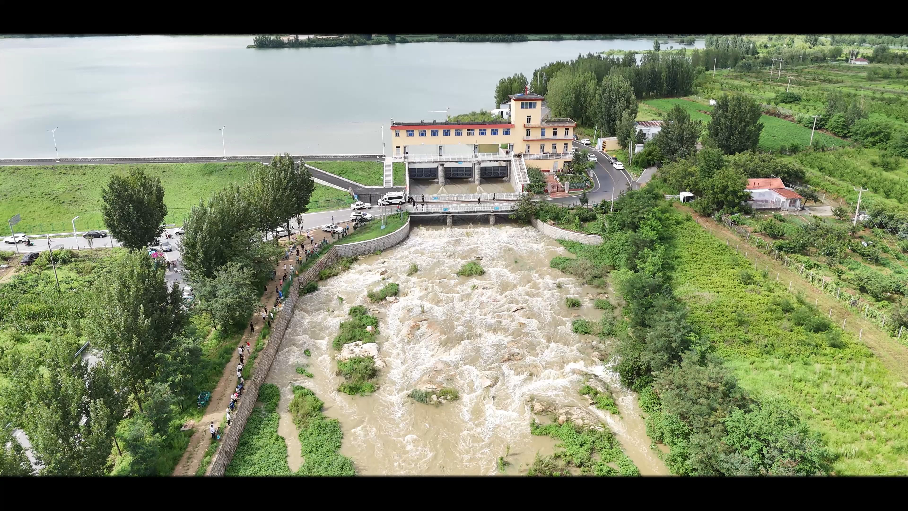 一场暴雨过后,平度双庙水库开始放水了,很多朋友都在这等着捕鱼,可是