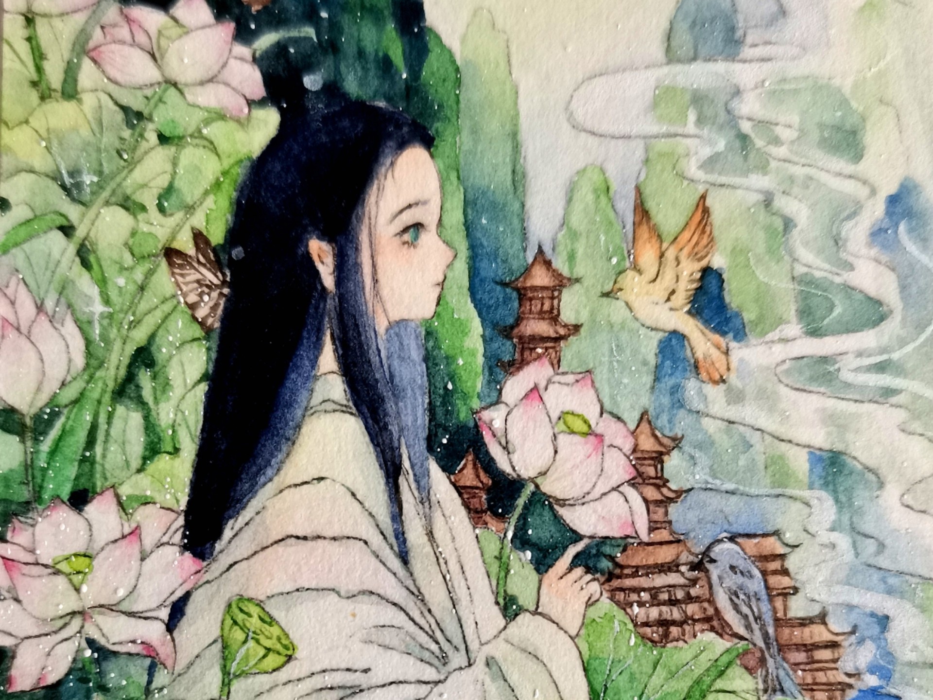 一张原创古风插画上色过程～希望大家喜欢