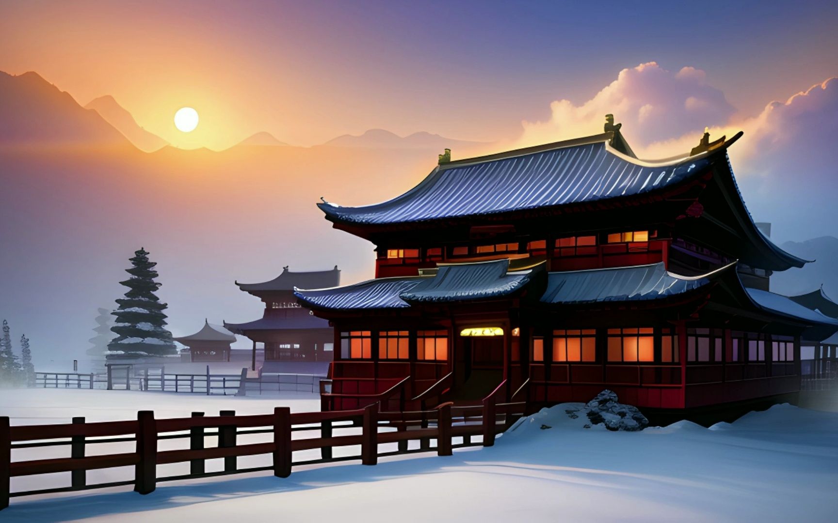 an素材场景背景ae古代修仙晚上神灵楼房