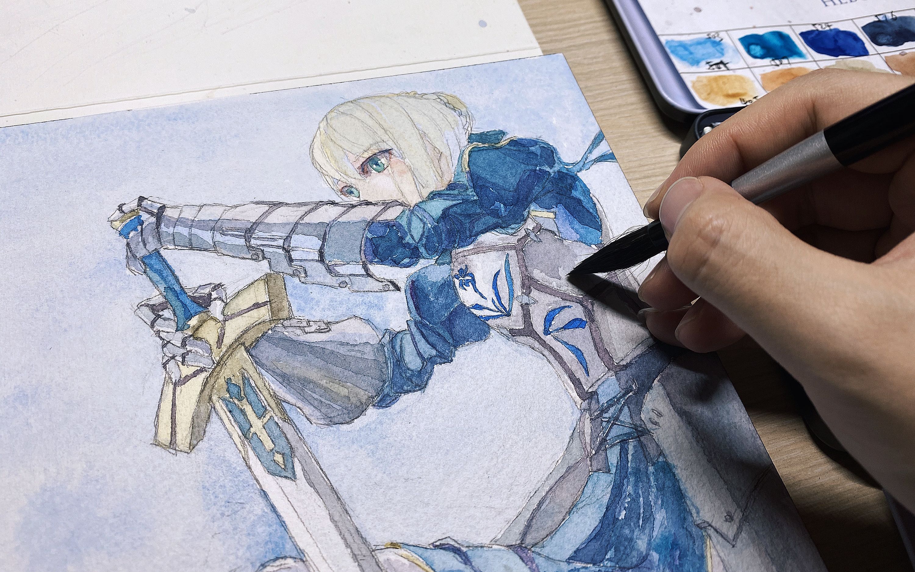 活动作品水彩手绘吾王saber一画金属就翻车