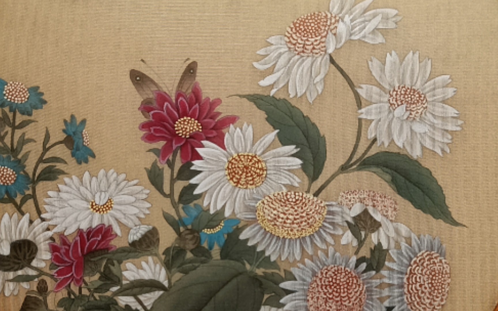 制扇至美 工笔团扇 (菊丛飞蝶图 下)