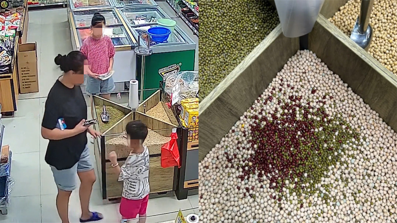 男孩调皮把超市豆子混一起，妈妈现发后的反应，引起网友热议