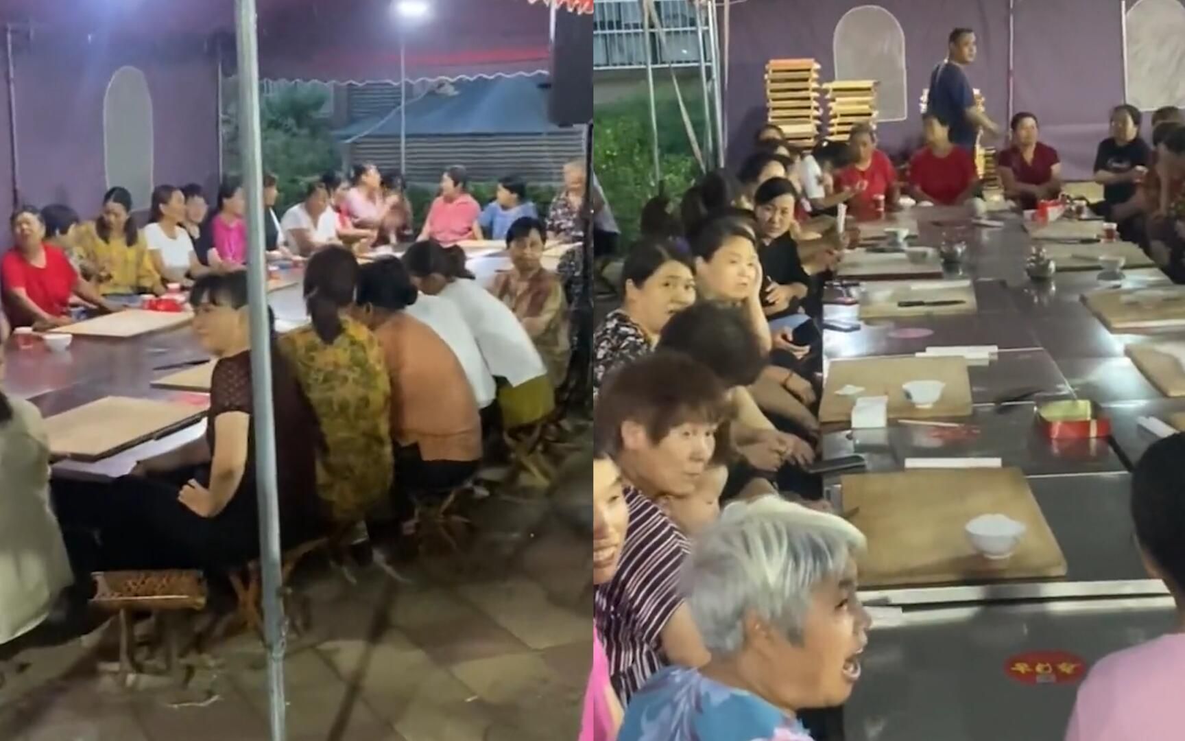 [图]新人结婚前一晚，60多名乡亲坐在一起疯狂包饺子，场面热闹非凡