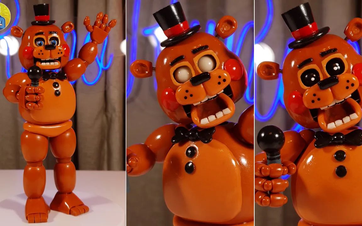 【fnaf手办】可爱的玩具弗莱迪同人手办制作!眼睛还能变黑和白!