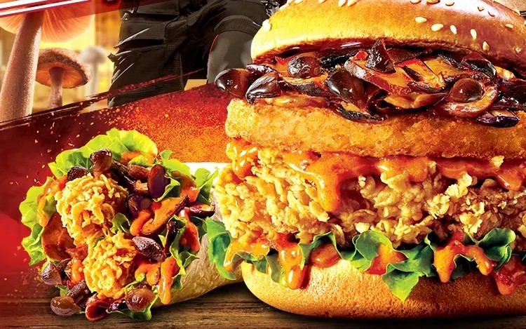 【kfc肯德基香辣鸡枞(zōng)菌菌菇双层鸡腿堡】淡黄的汉堡,蓬松的