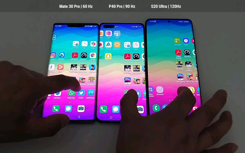 【搬运】60hz vs 90hz vs 120hz 华为Mate30 Pro/华为P40 Pro/三星S20 Ultra屏幕刷新率测试对比哔哩哔哩bilibili