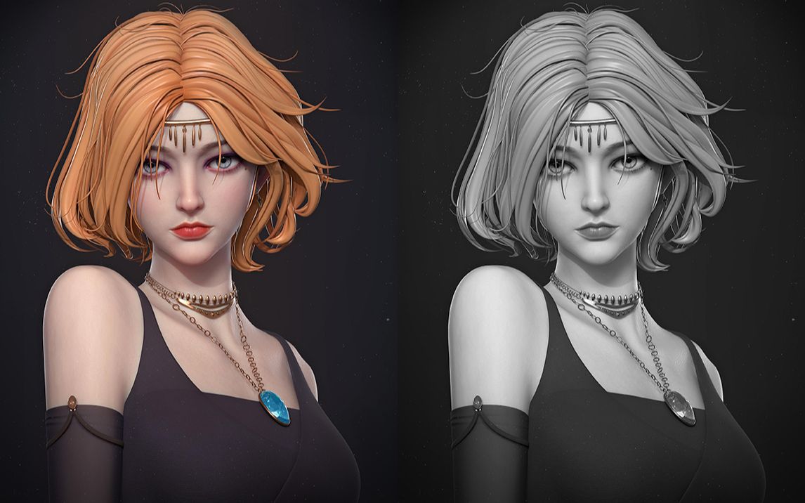 【zbrush】欧美风女性半身像雕刻/zb上色方法与技巧讲解-3d人物角色
