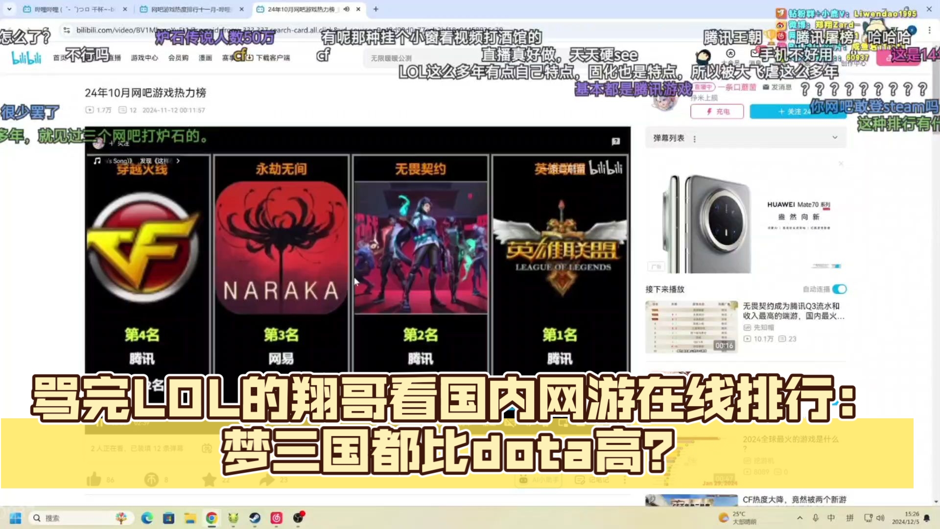 骂完LOL的翔哥看国内网游在线排行:梦三国都比dota高?哔哩哔哩bilibiliDOTA2