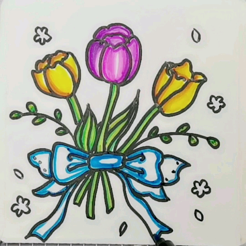简笔画植物系列之郁金香花束