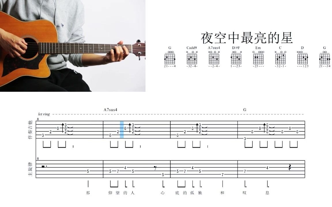 一鸣吉他夜空中最亮的星木吉他伴唱和弦谱