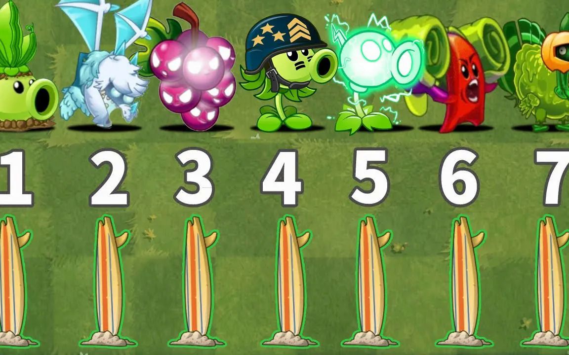 所有旧版植物1级使用5个能量升级对抗24个冲浪板僵尸 - pvz 2 游戏