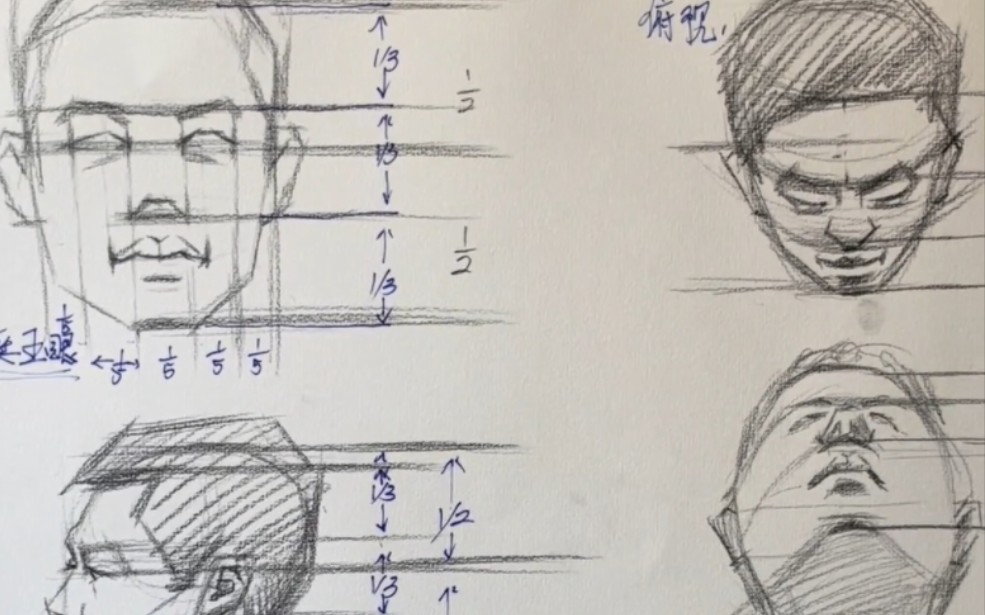 [图]学院派玉梅老师素描头像课程_如何能找准形？人物头像各种角度的标准比例讲解