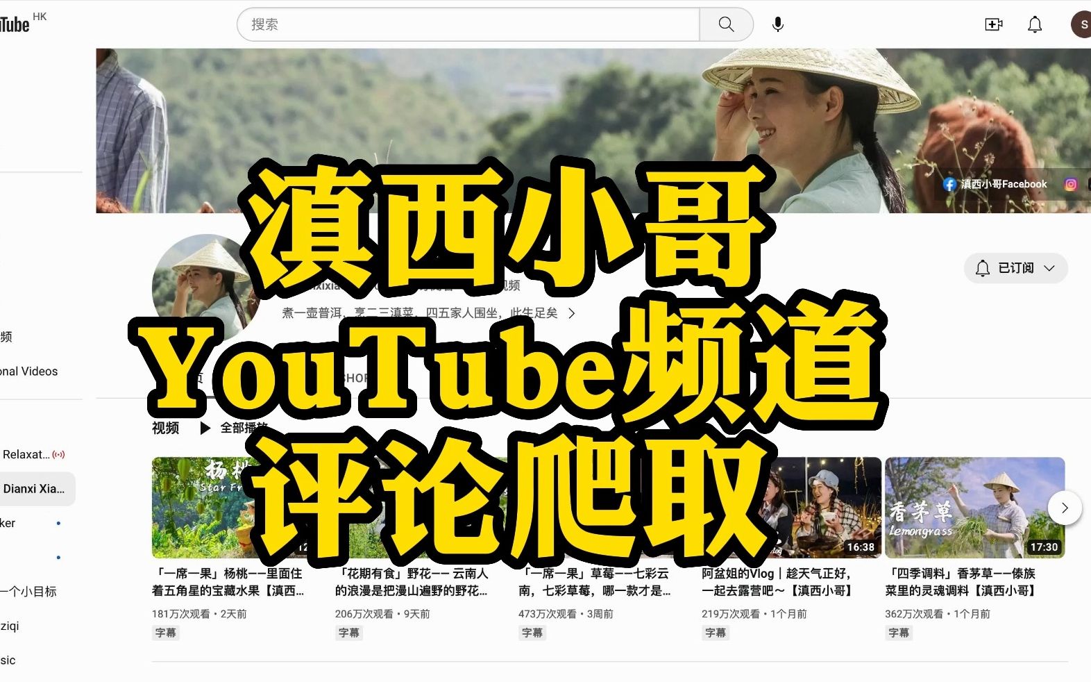 【爬虫数据集】滇西小哥YouTube频道TOP视频热门评论,推荐文本挖掘、情感分析用哔哩哔哩bilibili