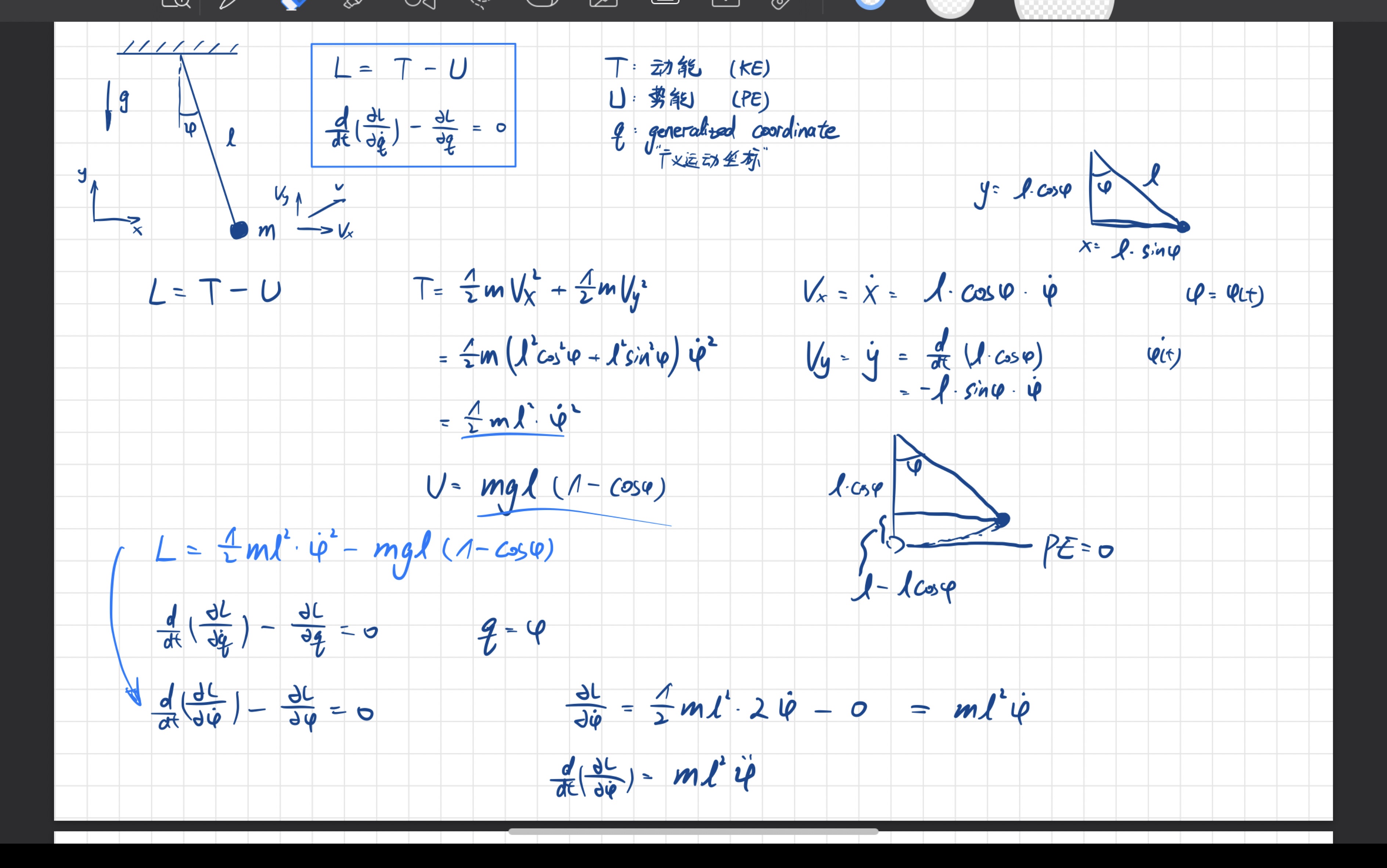 拉格朗日方程(1), 理想单摆的运动方程哔哩哔哩bilibili