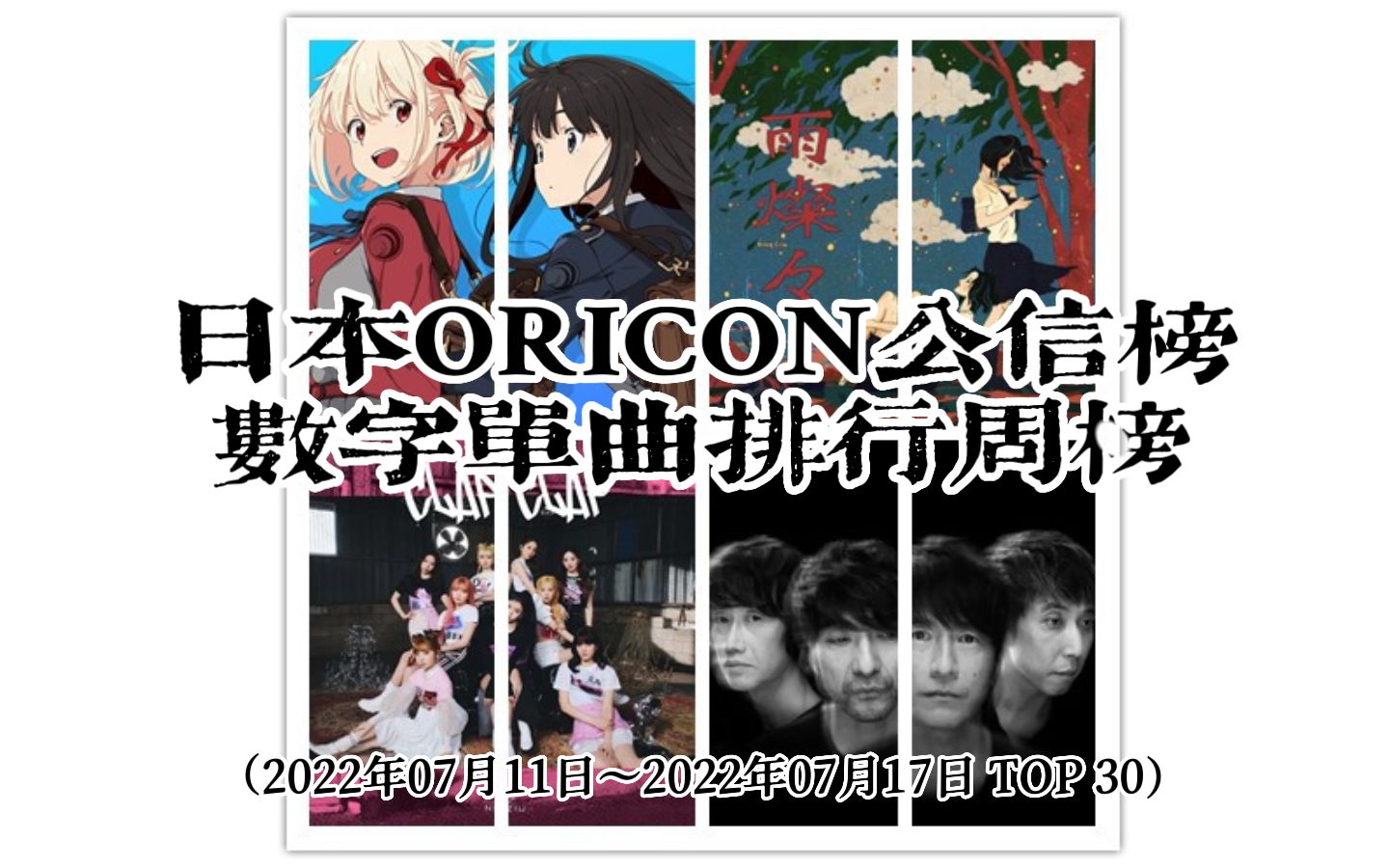 日本Oricon公信榜数字单曲周榜TOP30 (2022年07月25日付),王牛King Gnu实力登顶!哔哩哔哩bilibili