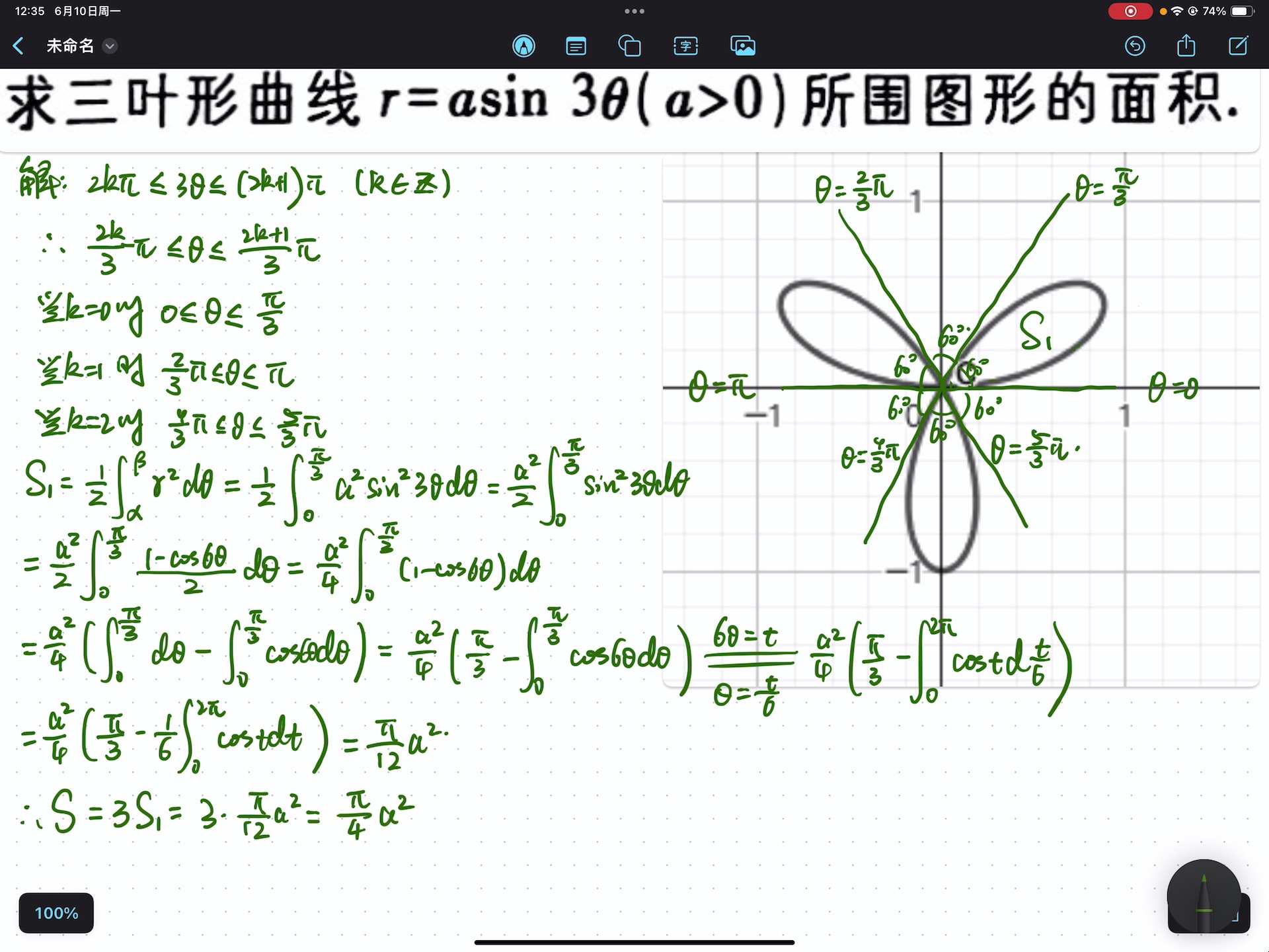 【平面几何】三叶形曲线所围图形面积哔哩哔哩bilibili