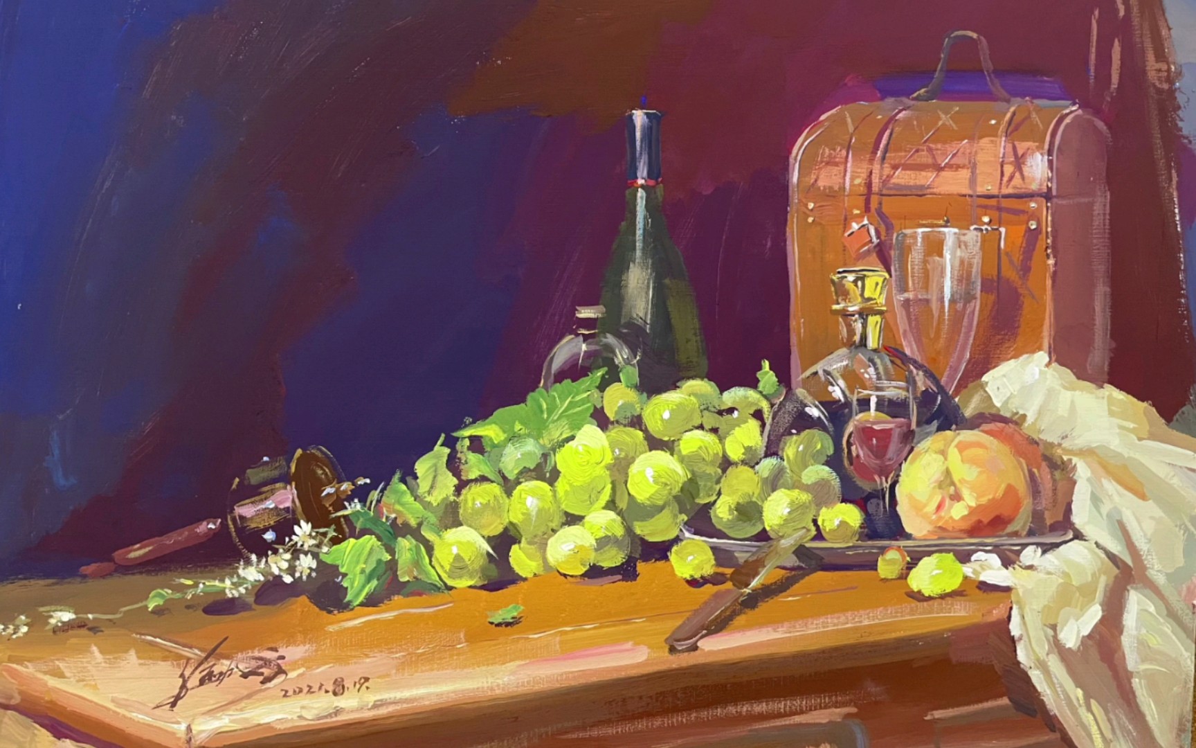 【水粉静物组合】酒瓶与葡萄