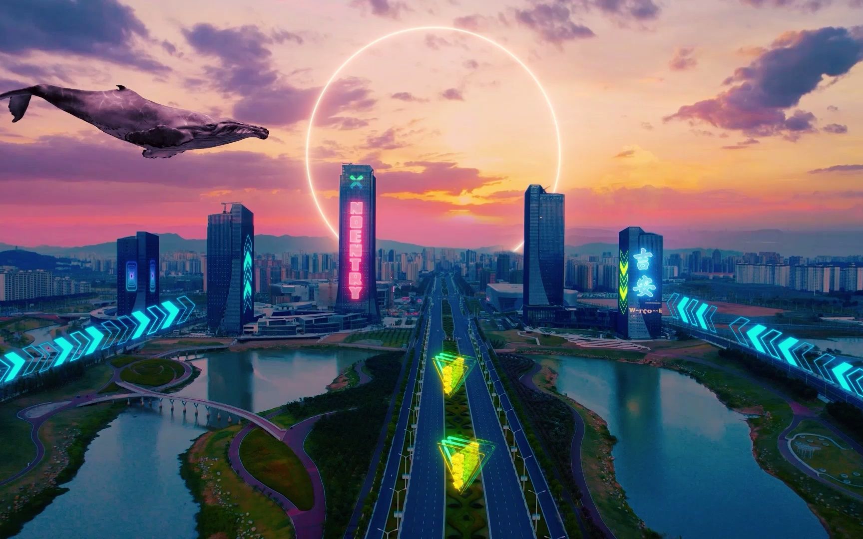 创意鲸鱼ae城市效果